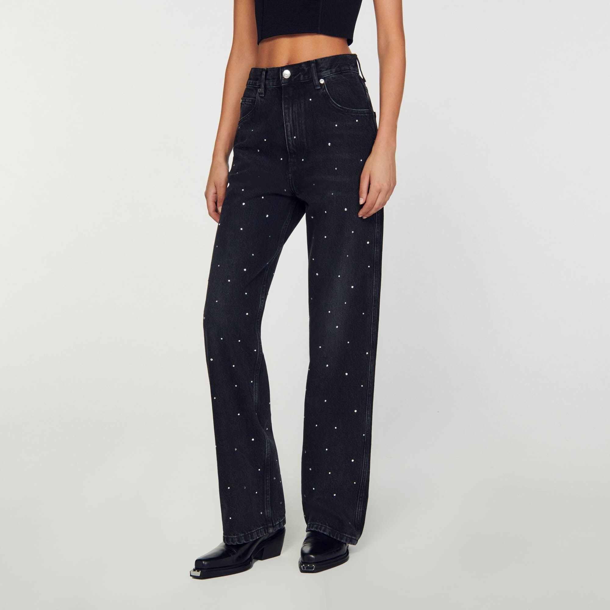 Jeans top con strass