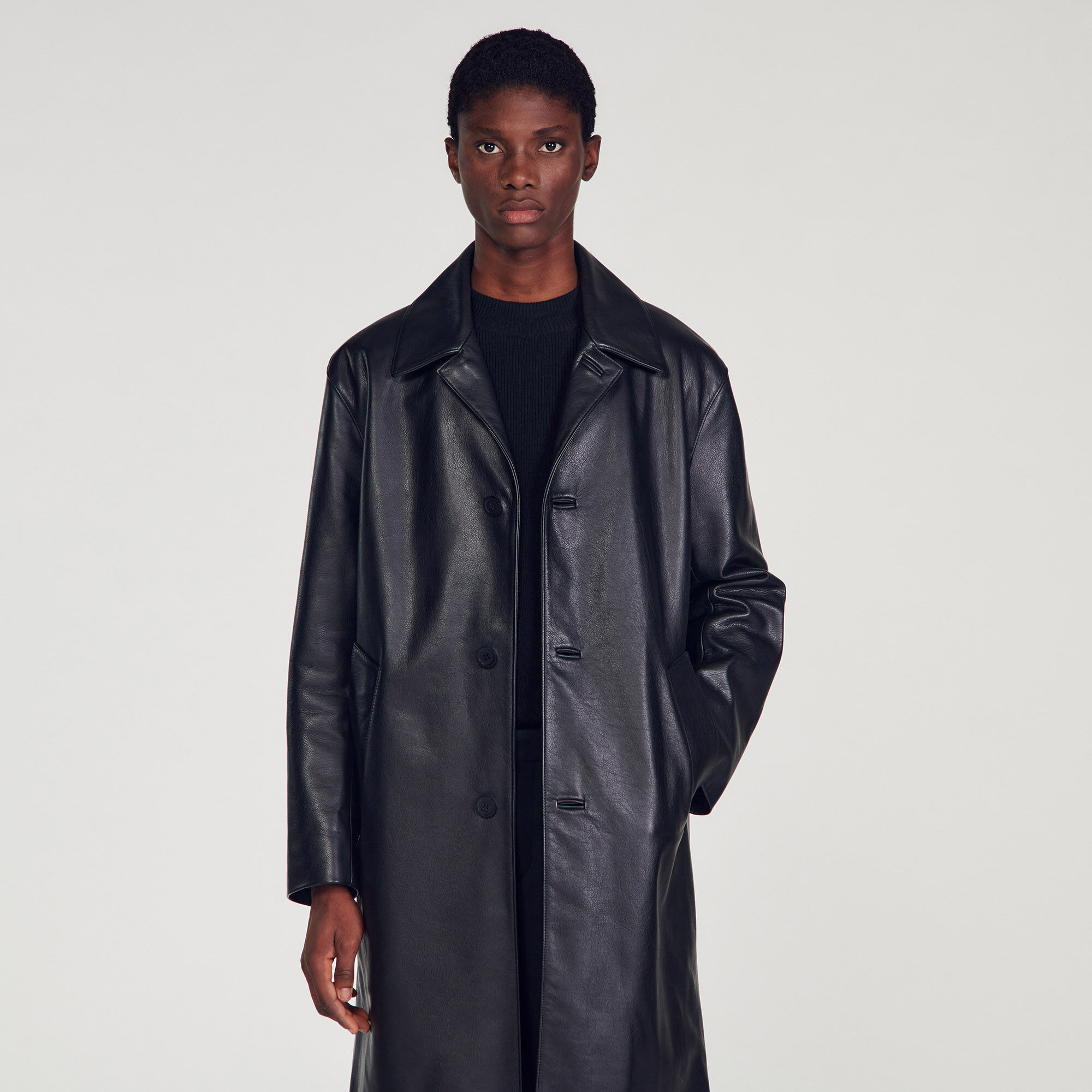Cappotto lungo in pelle SHPMA00306 Cappotti Giubbotti Sandro
